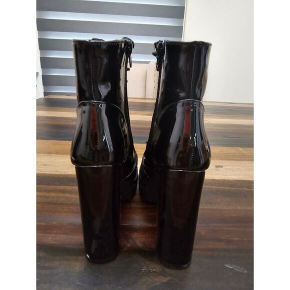 Wild Diva Black Patent Chunky Platform Lace-Up Boots Size 7.5 β Goth Vibes - Picture 5 of 11